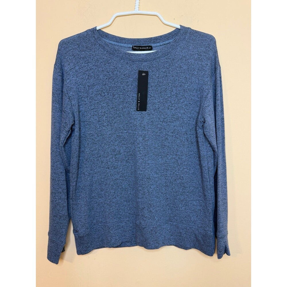 Nally & Millie blue heather crewneck split back sweater size XS